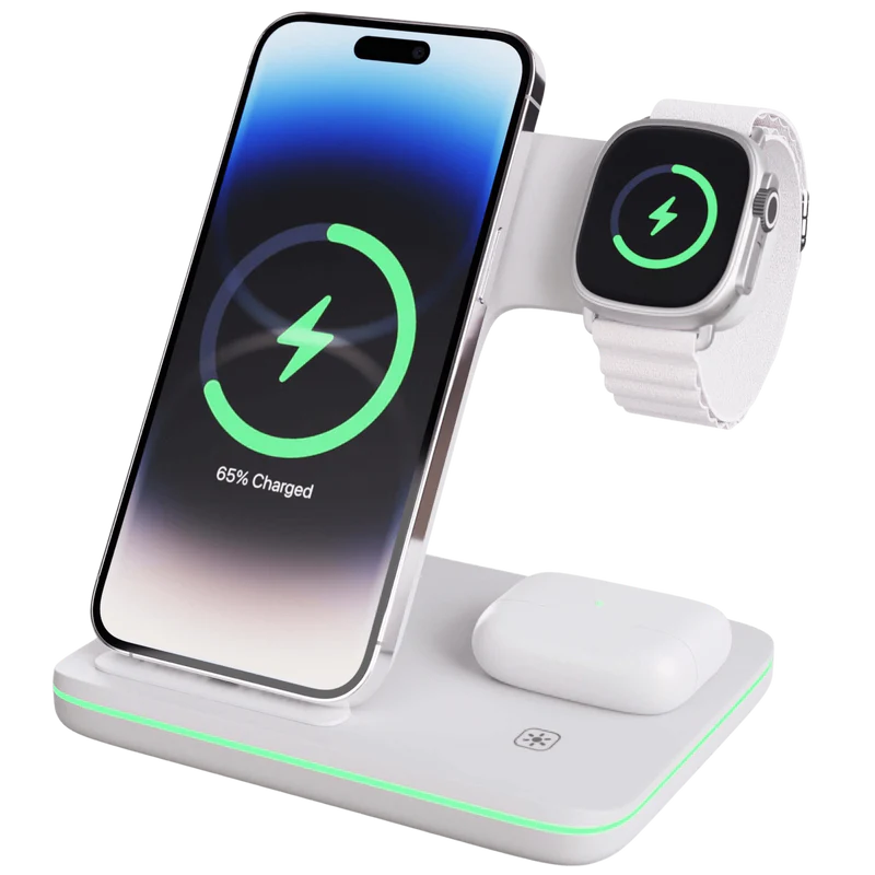 3 in 1 Wireless Charger (18W Quick Charge Plug: Included)