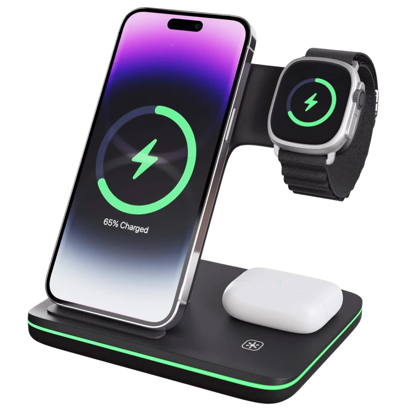 3 in 1 Wireless Charger (18W Quick Charge Plug: Included)