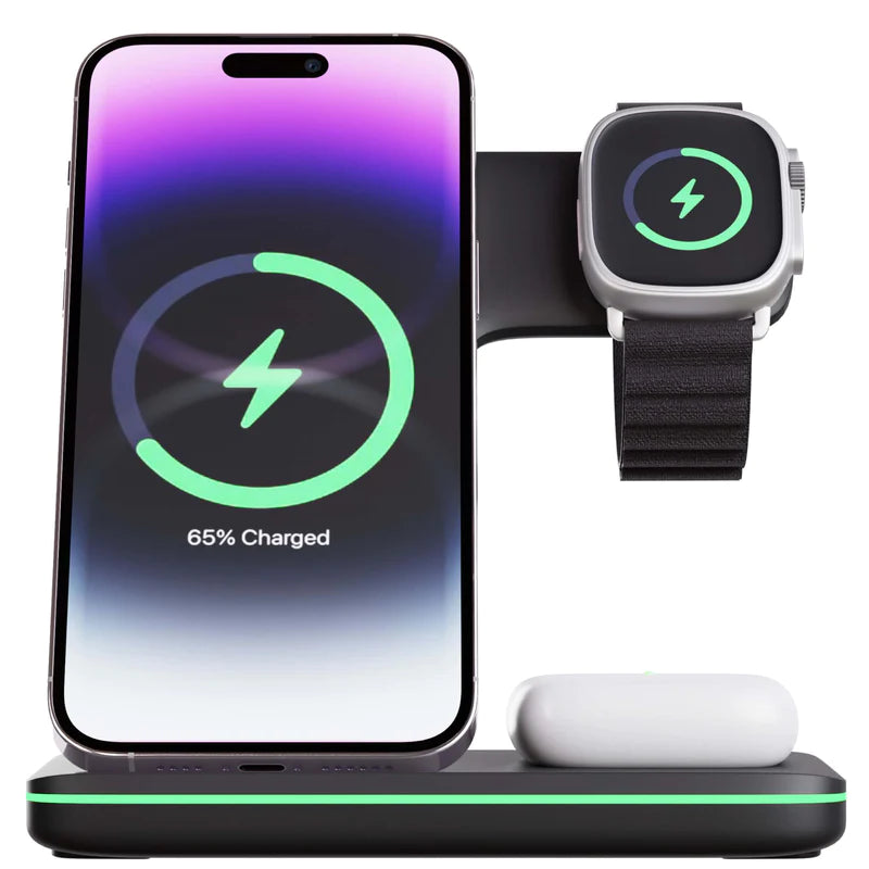 3 in 1 Wireless Charger (18W Quick Charge Plug: Included)